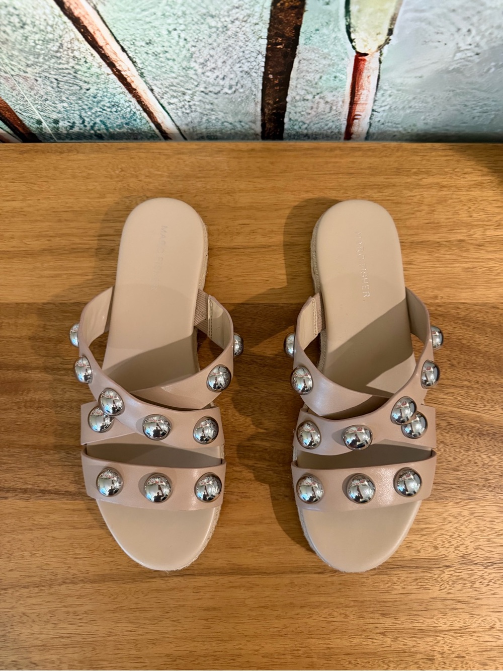 Marc Fisher Nude Studded Slide Sandals